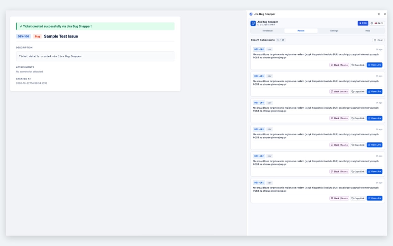 BugAgent AI Side Panel Interface in Chrome